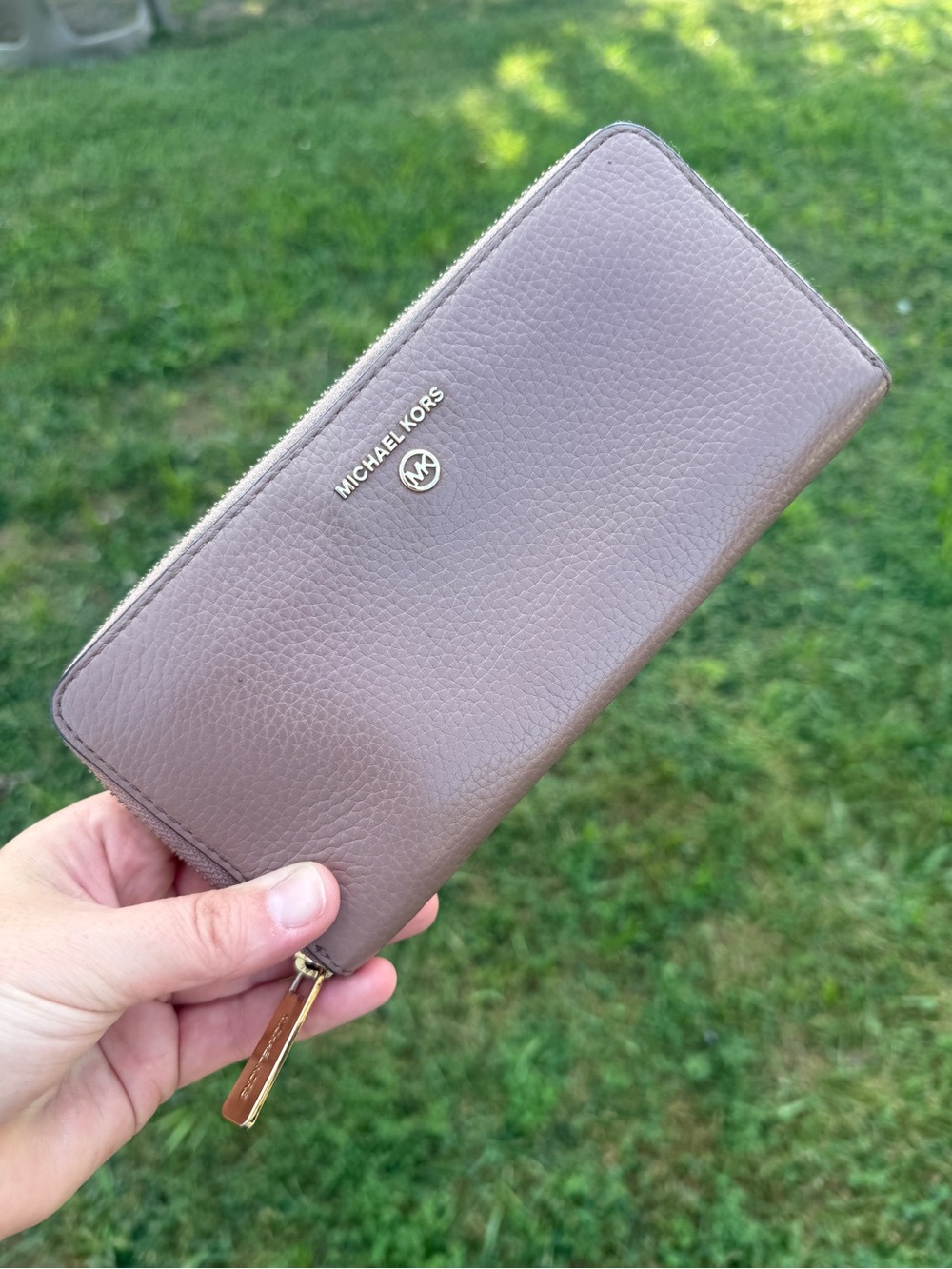 Michael Kors Pebbled Leather Zip Wallet in Taupe